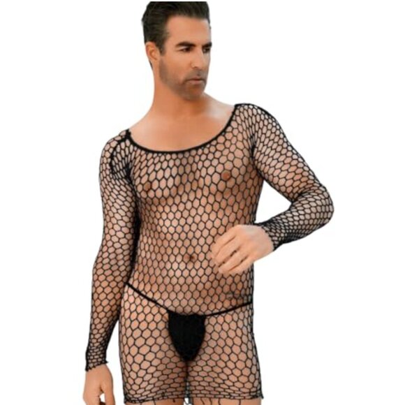 Men’s Sexy Sheer Fishnet Lingerie – See-Through Top for Date Night - Picture 1 of 4